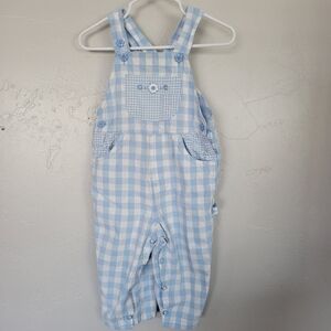 In Design Kids Vintage Baby Girl 18 Months Blue White Gingham Plaid Overalls